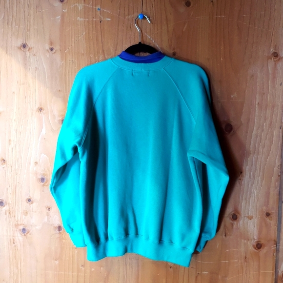 Alice Collins Vintage Teal Cotton Blend Embroidered Hedgehog Scene Sweatshirt - Picture 2 of 9